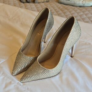SCHUTZ Crystal-Studded Pointed-Toe Stiletto Pumps - Silver